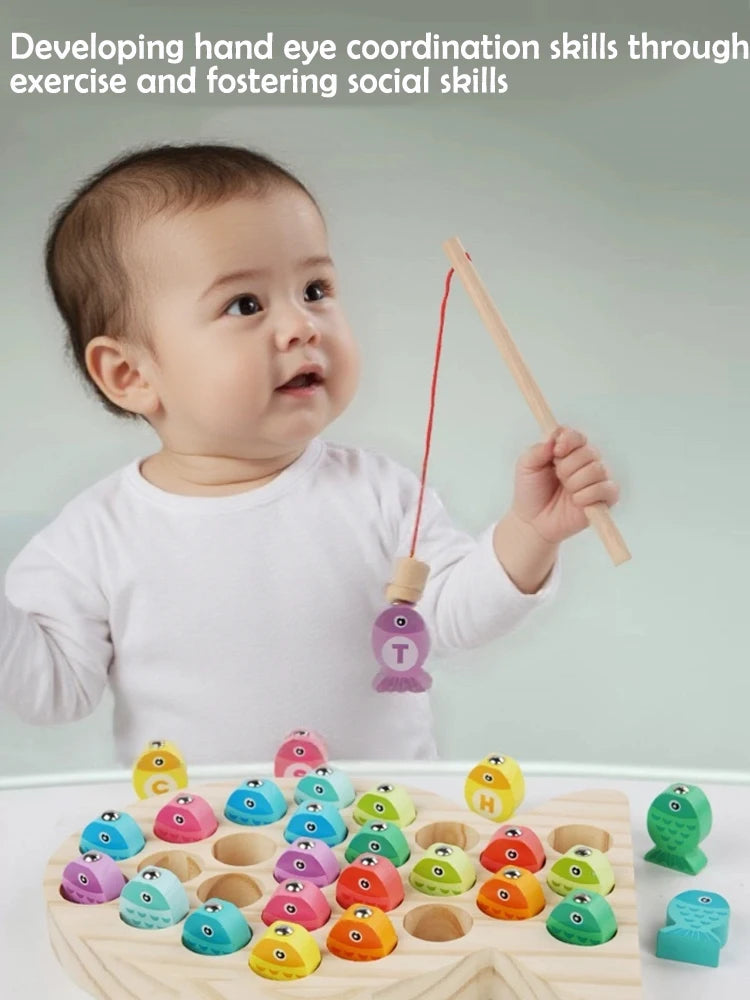 Kids Wooden Fishing Game Toy Gifts Early Education Alphabet Numeric Cognitive Toys Children Interactive Games Toys for Gifts