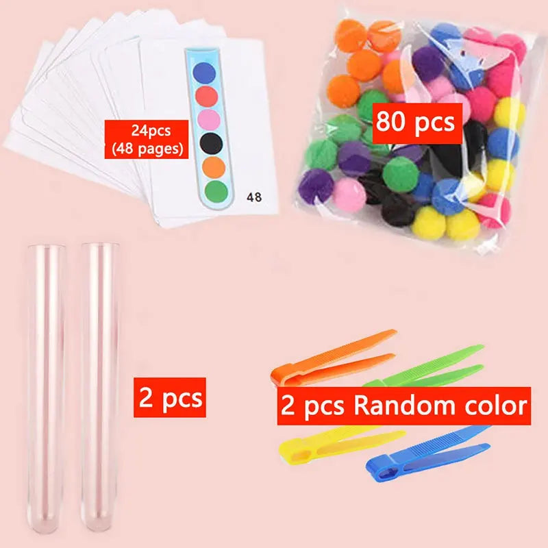Color Sorting Toy Rainbow Plush Ball Matching Set Preschool Math Counting Kids Educational Stacking Matching Games