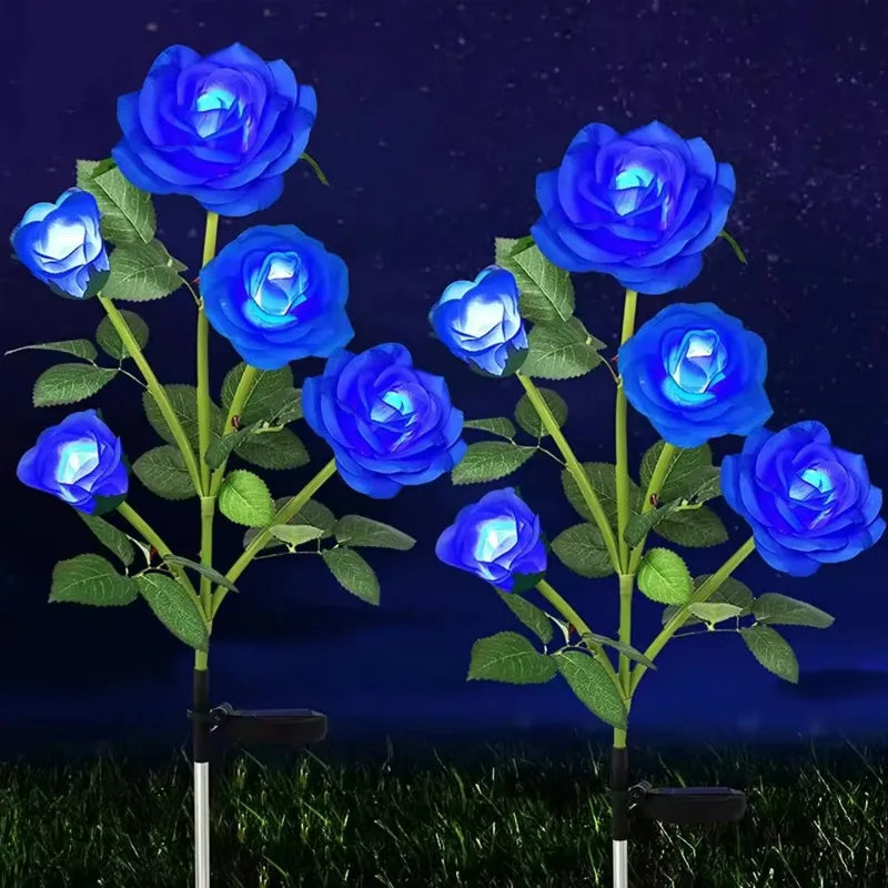 Solar Led Lights Outdoor Decorative 5 Heads Solar Garden Lights Waterproof Rose Flower Lawn Lamp for Yard Patio Garden Decor