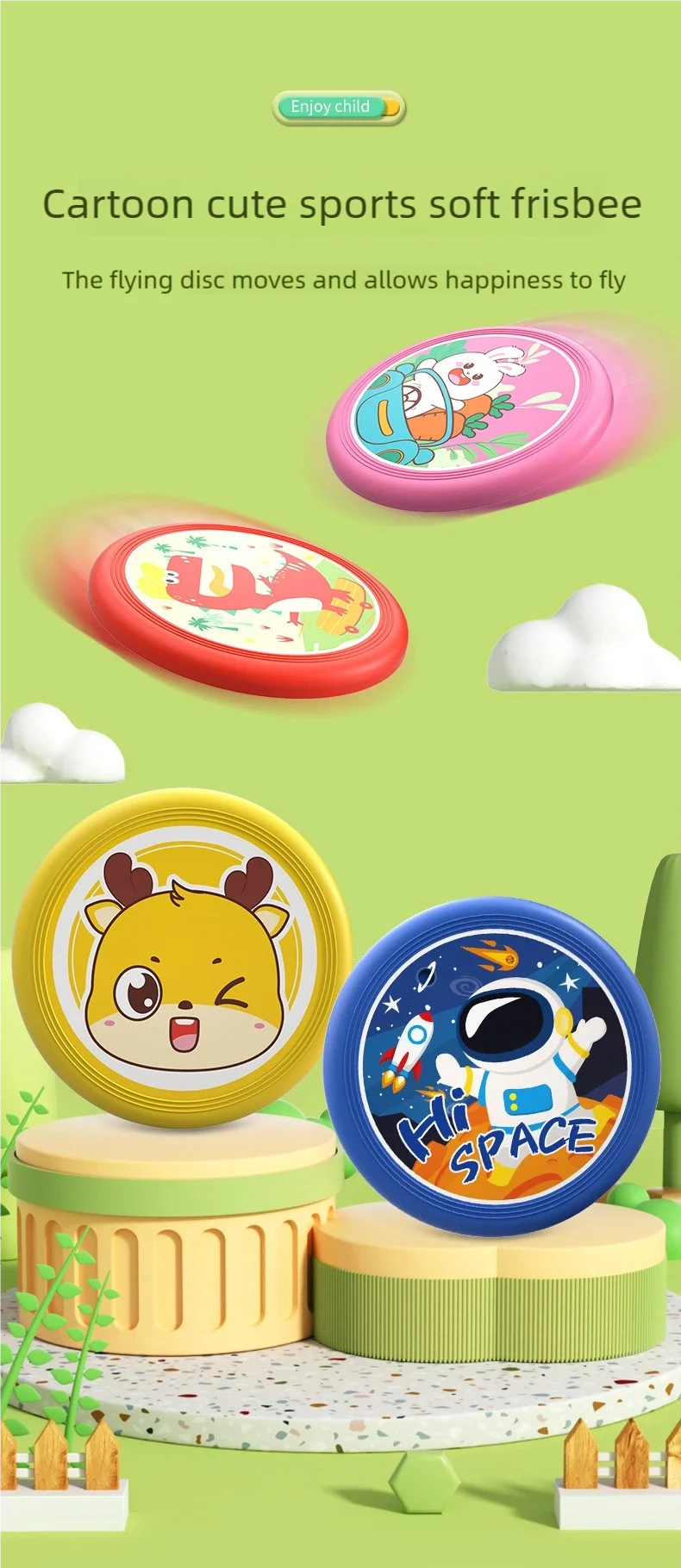 Kids Soft Rubber Frisbee Cartoon Flying Disc Safe Outdoor Sport Toy Parent-Child Game for Boys Girls Beach Backyard Family Play
