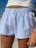 Striped Print Casual Shorts for Women Elastic Waist Fashion Button Bottoms Streetwear Chic Basic Y2K Loose Shorts