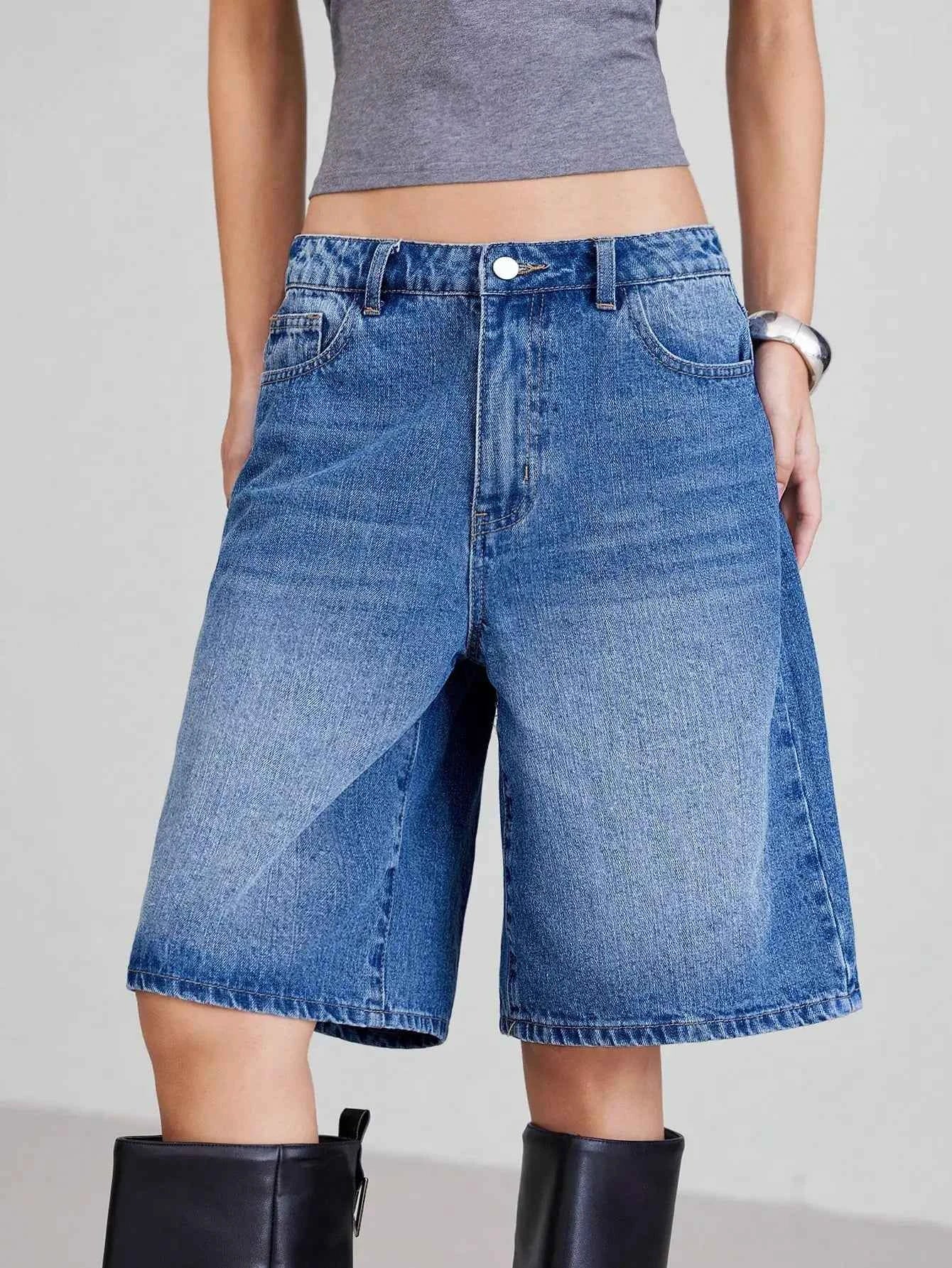 American Retro Style Five-Piece Denim Shorts for Women - Summer Spring 2025 Collection - High-Waisted  Loose-Fitting  Slimming