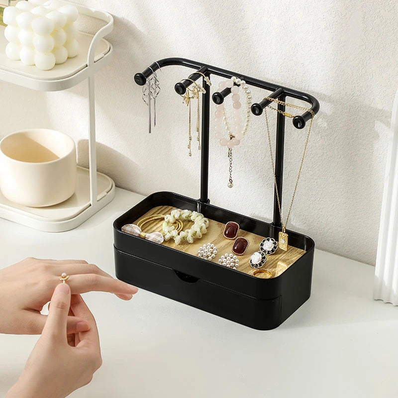 Jewelry Organizer Display Stand Rack With Wooden Tray For Earrings Bracelet Necklaces Rings Storage Hanging Organizer Holder