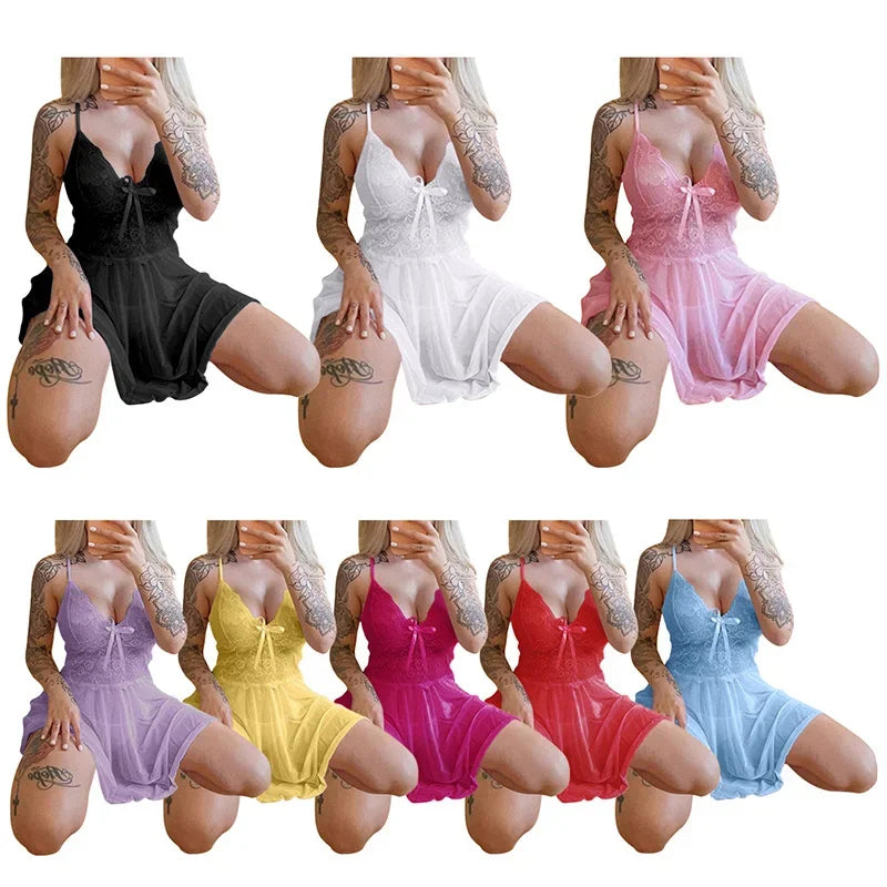Sexy Sleepwear Women's Nightgowns Dress Through Lace Sexy Lingerie Night Dress Women Underwear Party Nightie New