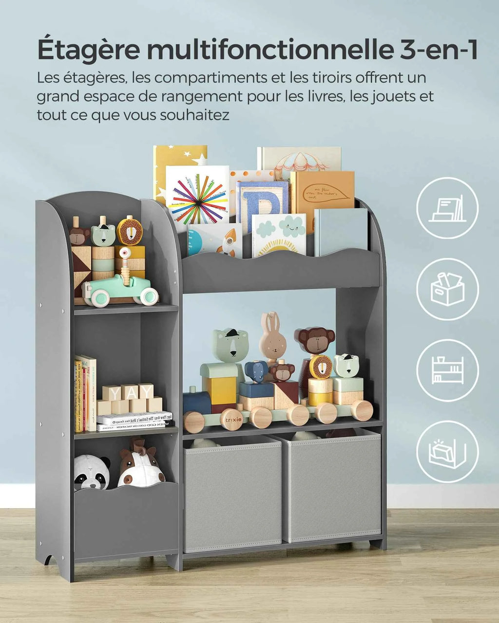 SONGMICS Children's Bookcase, Children's Shelf for Toys and Books, Storage with 2 Boxes, for Playroom, Children's Room