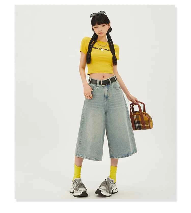 Fashion Harajuku Vintage High Waist 2000S Blue Denim Shorts Women's Casual Loose Fit Y2K Punk Streetwear Style Baggy Shorts