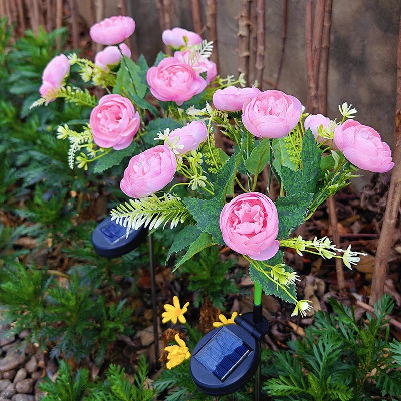Solar Lights Outdoor, Solar Garden Lights, 7Head Camellia Flower Solar Light for Yard Lawn Garden Atmosphere Lighting Decoration