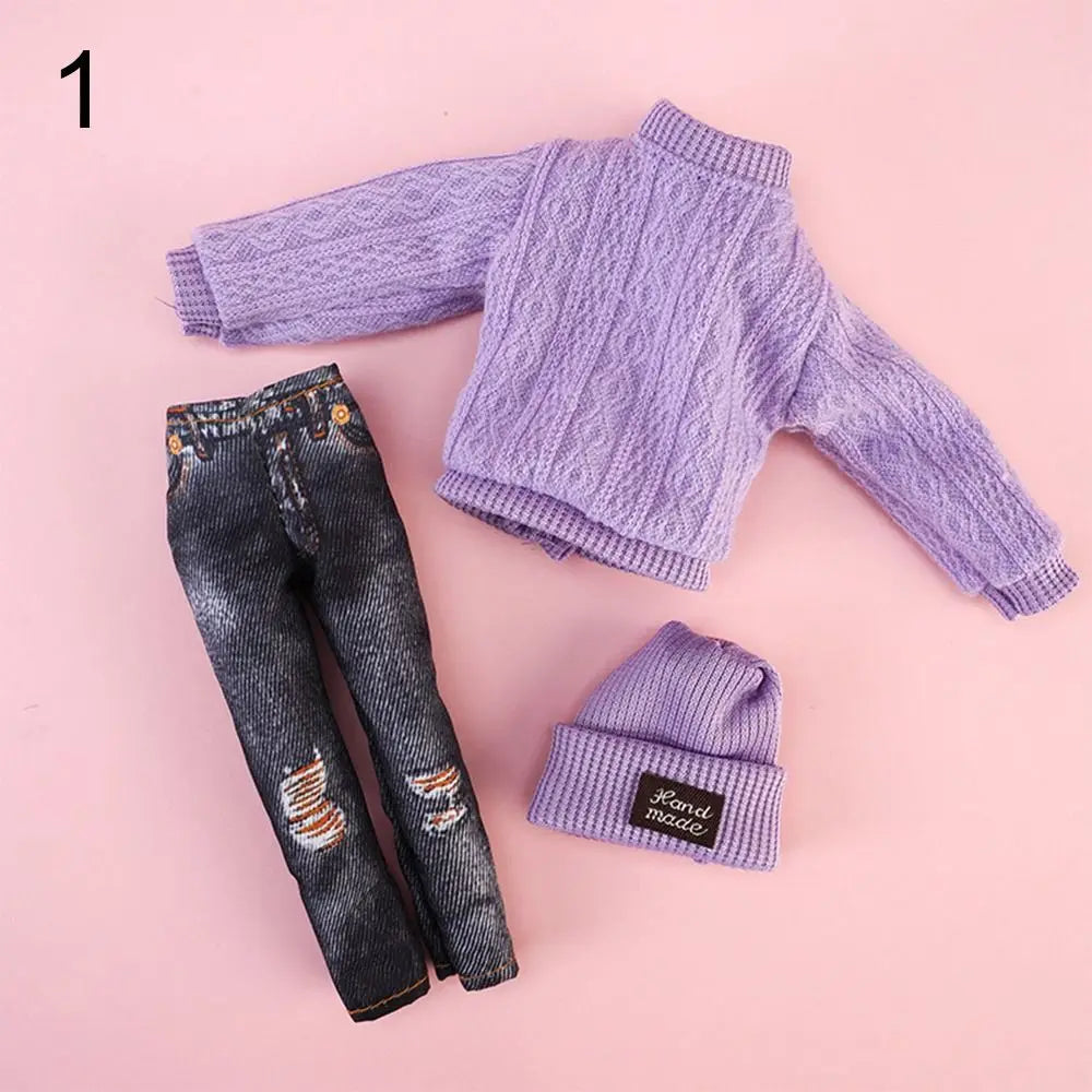 Doll Casual Clothes Hats Winter Wear Sweaters Pants Handmade Girl Doll Wearing Set For 1/6 Doll Clothes Accessories DIY Gift