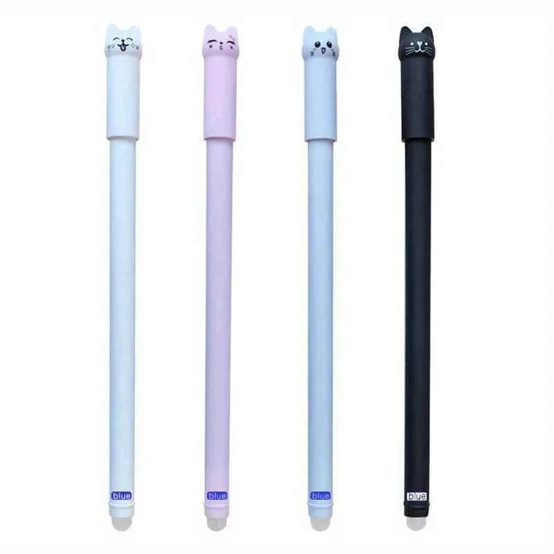 4/8/12pcs Creative Cat Erasable Gel Pens Set 0.5mm Washable Handle Magical Blue/Black Ink Erasable Refills Rod Writing Stationer