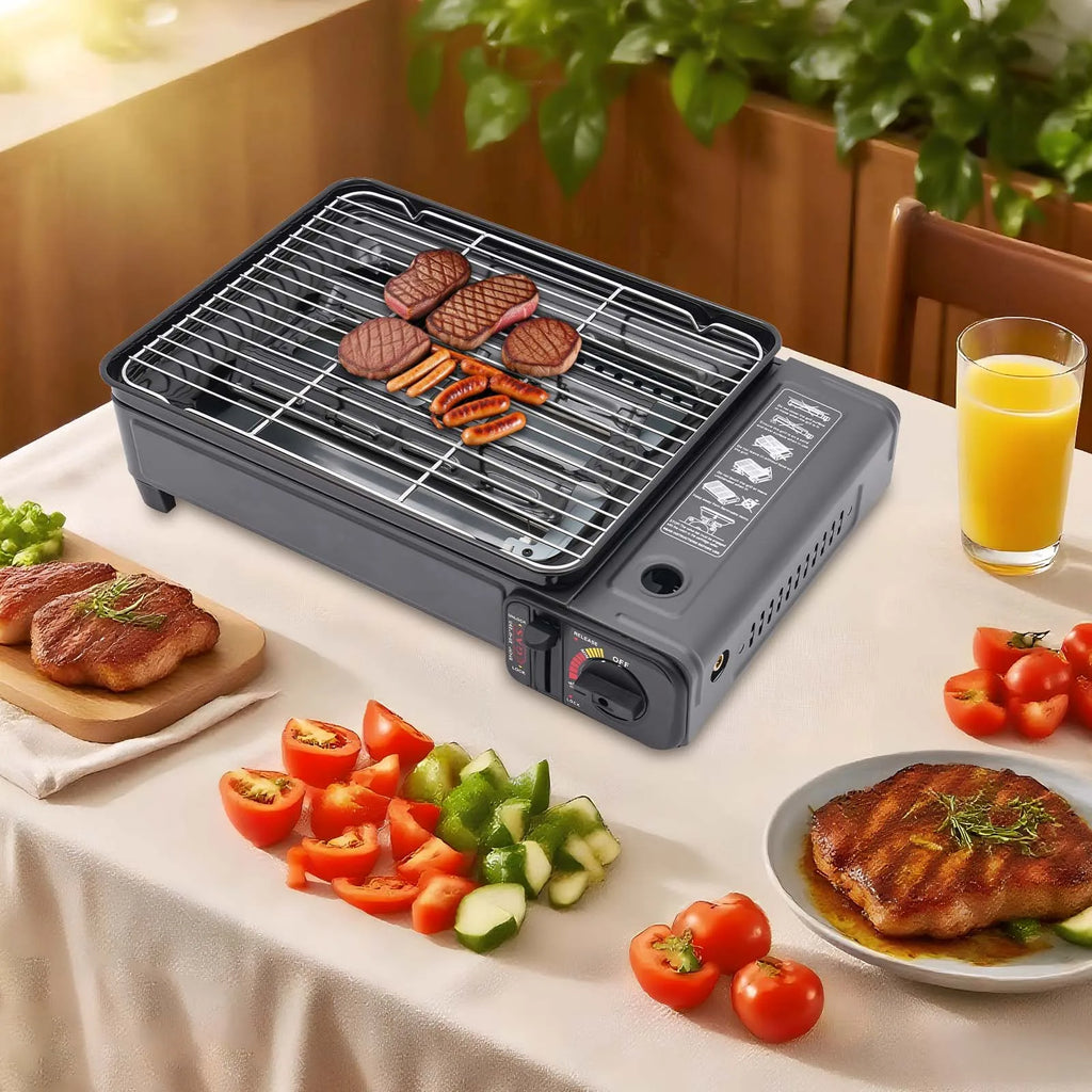 Portable Camping Grill Gas Stove, Butane Gas Burning Grill, Barbecue Grill Cooker for Ooutdoor Grilled Meat, Vegetables