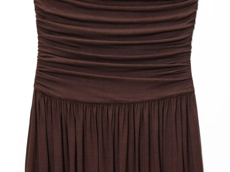 ETJ 2025  women's new dress elegant sexy off-shoulder fashion pleats details slimming strapless dress