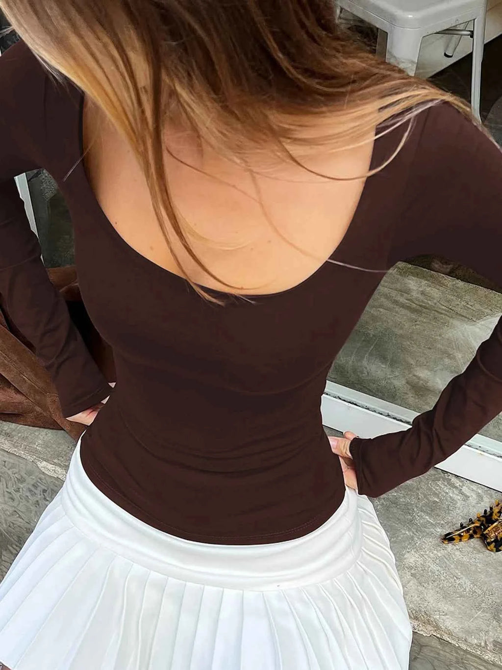 Dulzura Autumn Fashion Sexy Square Collar Long Sleeve Slim T-Shirt Women'S Solid Casual Top Party Club Street Clothes Wholesale
