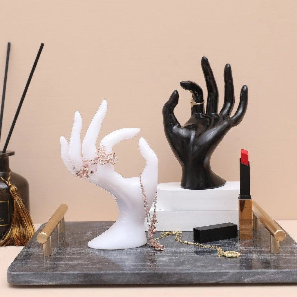 Artistic Hand-Shaped Ring Display Stand - Multi-Functional Plastic Jewelry Organizer for Rings, Bracelets & Necklaces