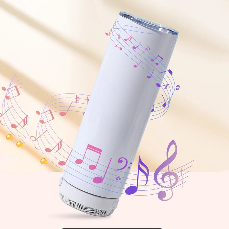 Music Speaker Tumbler with Straw and Lid 20oz Skinny Double Wall Stainless Steel Music Cup with Detachable LED Bluetooth Speaker