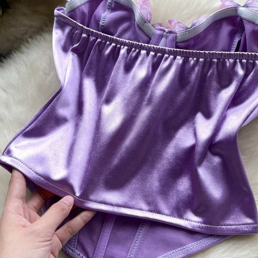 SINGREINY 3D Butterfly Satin Sexy Top European Sleeveless Fishbone Corset 2024 Female Senior Streetwear Hotsweet Strapless