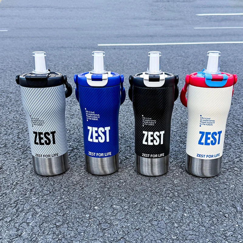 1pc Minimalist Sports-Style Insulated Water Bottle with Straw, 600ML with Handle, Lid Supporting Both Straw & Direct Drinking