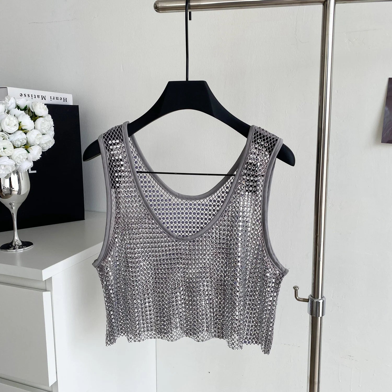 Ele Svel Women's Vest Summer Me Hollow Heavy Embroidery ort Design Street Sexy Top Faion Commute Sle Slim Fit