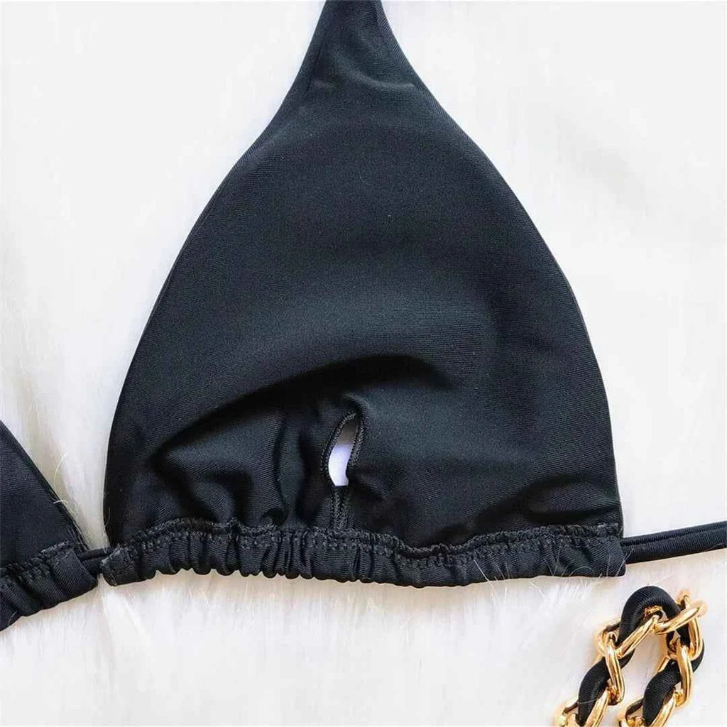 Metal Ring Halter Scrunch Butt Thong Bikini Women Swimwear Female Swimsuit Two-pieces Bikini set Bather Bathing Suit Swim V4391
