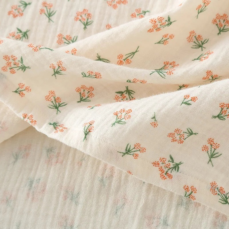 2023Women's Pajamas Pure Cotton Women's Long sleeved Pants Round Neck Loose Homewear Small Fower Print Baby Cotton Sleepwear Set
