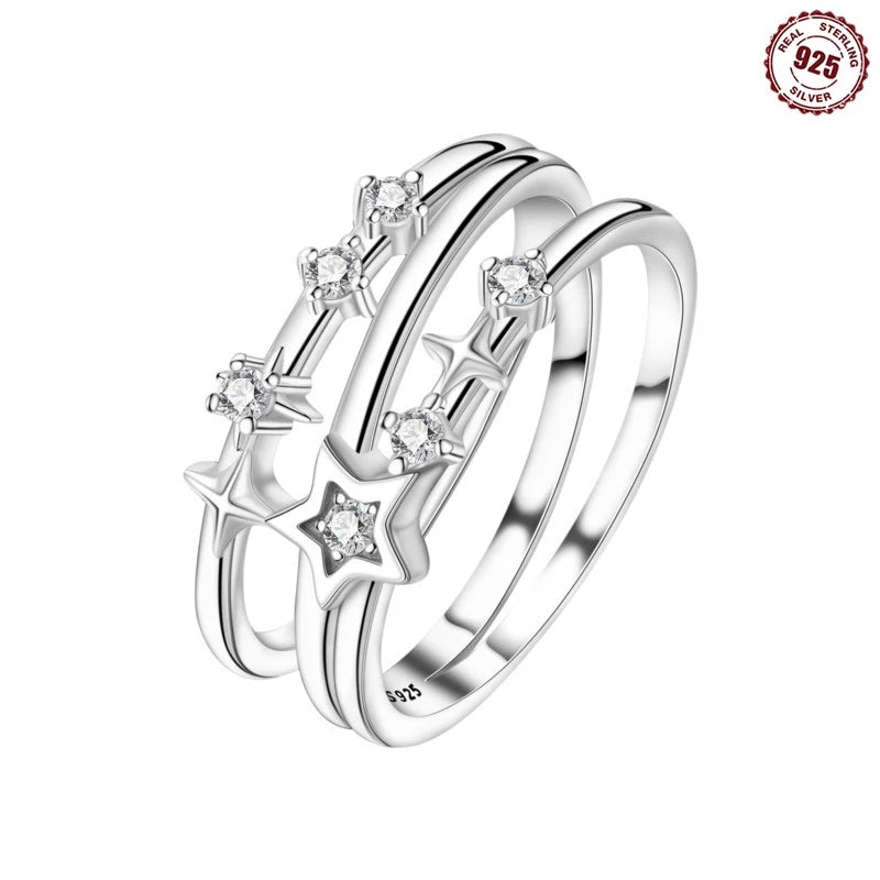 MISEFF Real 925 Sterling Silver Double Rings Simple Color Zircon Rings For Wedding Engagement Birthday Silver Jewelry Gift