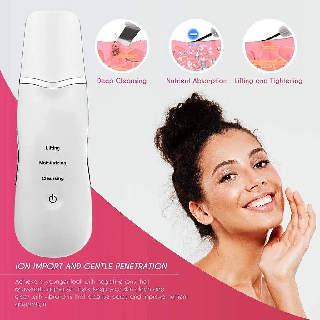 Ultrasonic Shovel Machine For Facial Skin Lifting Moisturizing Cleansing Deep Skin Dirt Remover Blackhead Peeling Beauty Device