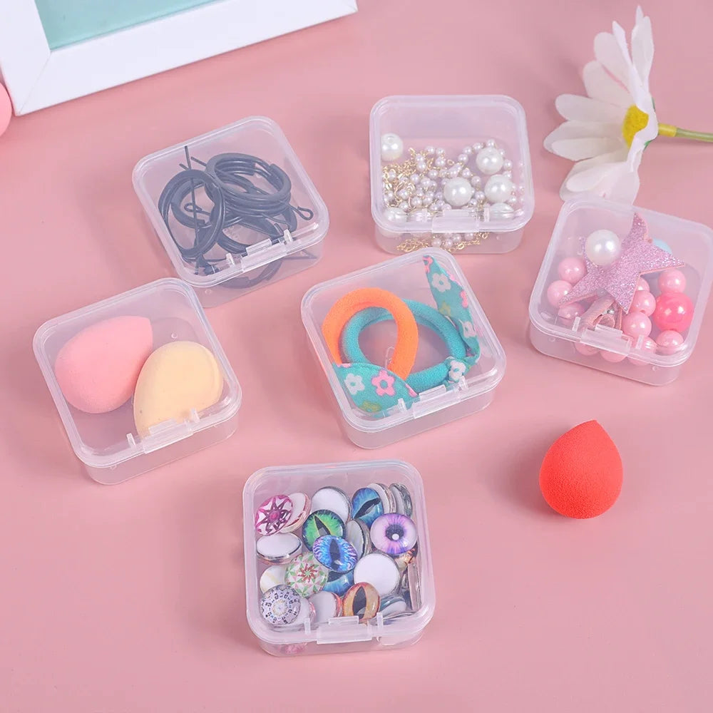6PCS Mini Storage Box Transparent Square Plastic Box Earrings Jewelry Packaging Storage Small Square Box Jewelry Organizer