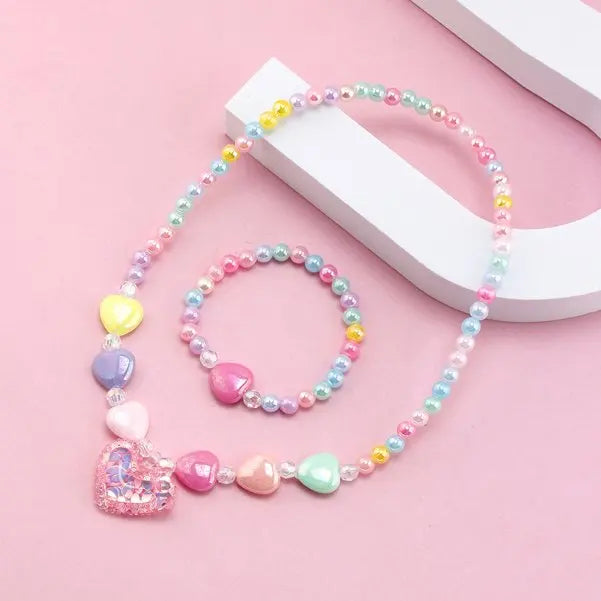 2pcs Colorful Cartoon Unicorn Flower Animal Child Sweater Necklace Bracelet Girl's Gifts Children's Jewelry Kids Toys