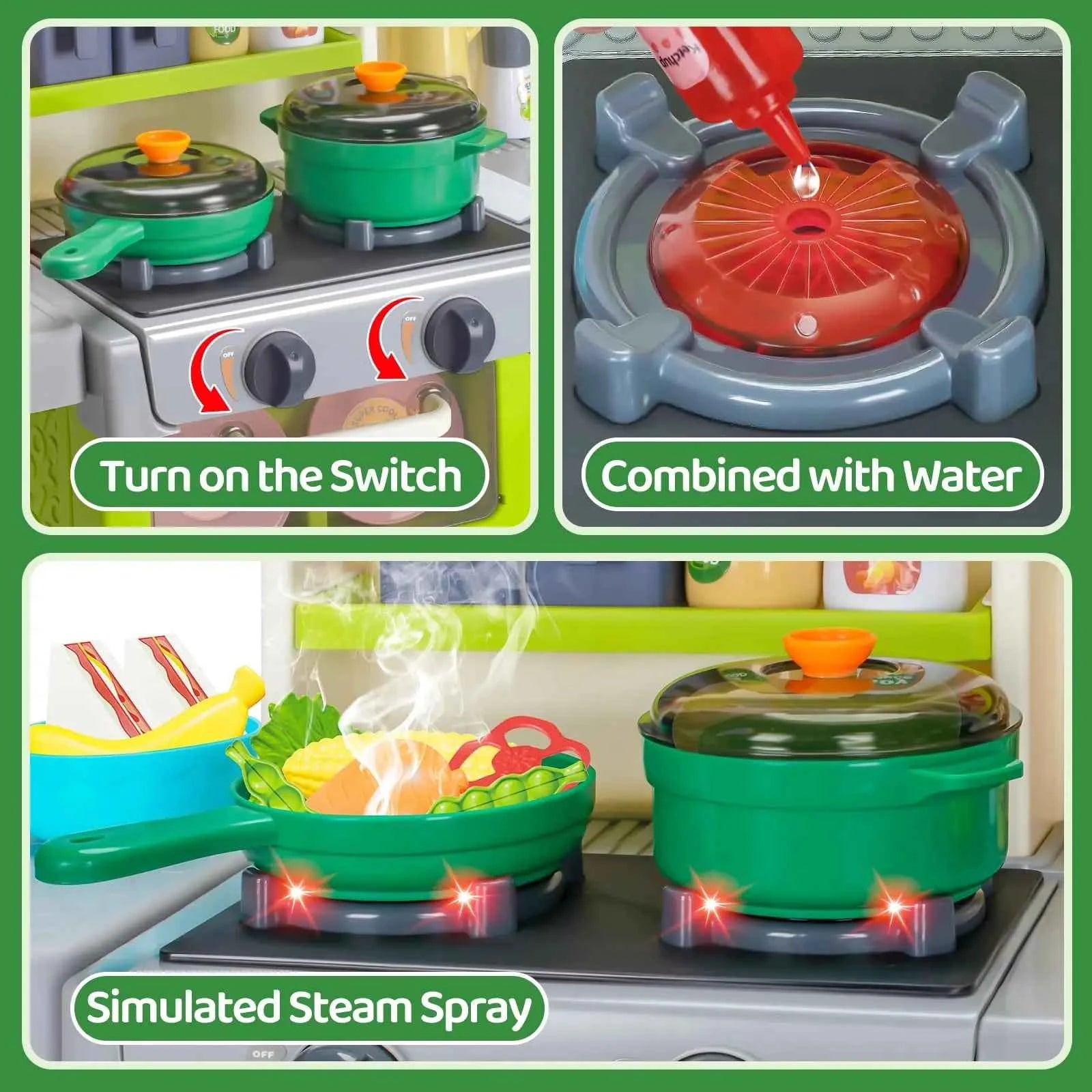 Kids Kitchen Play Set with Stove, Sink and Play Food - Toddler Play Kitchen with Sink and Play Food, Kids Play Kitchen Set, Esse