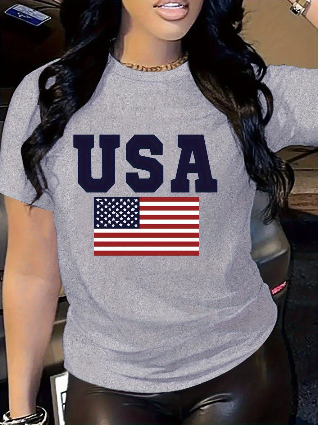 Women'S Patriotic USA Letter Print T-Shirt  Casual Crew Neck Short Sleeve Perfect for Spring  Fall Everyday Tshirt Graphic Tee