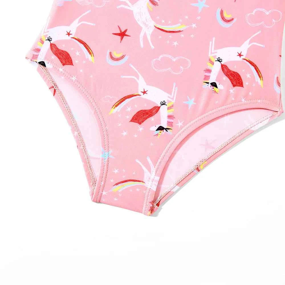 Girls' one-piece cartoon print swimsuit, children's polka-dot animal one-piece swimsuit with hollow back, beach wear