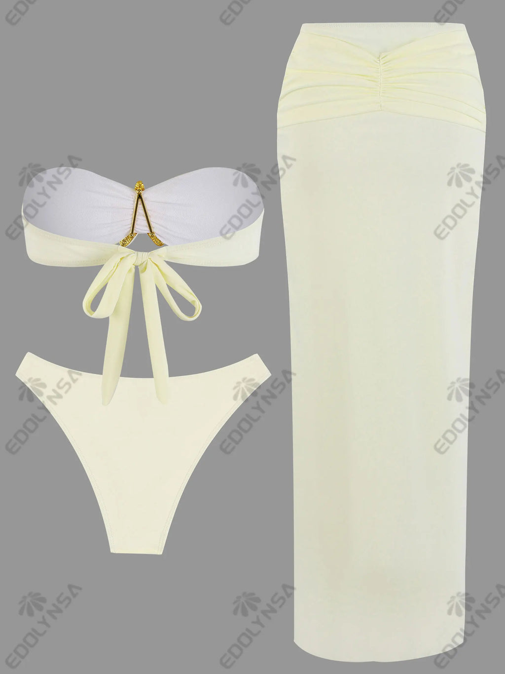 3 Piece Swimsuit Sets Female Bandeau Bikini Sets Starfish Bathing Suit Women Pleated Beach Party Dress Sexy Honeymoon Dress K162