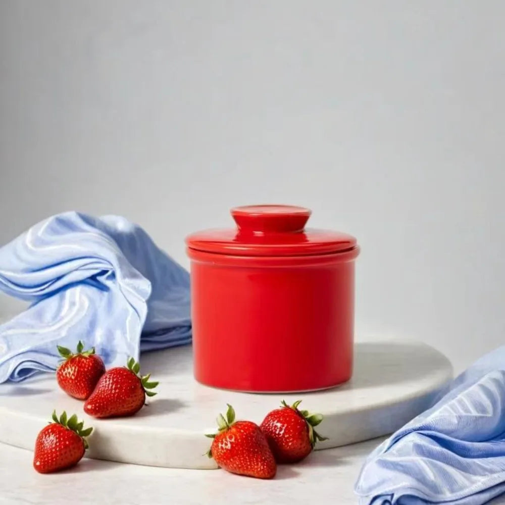 Kitchen Gadgets Ceramic French Butter Crock with Lid Solid Color Butter Cup Sealed Household Butter Jar Cheese