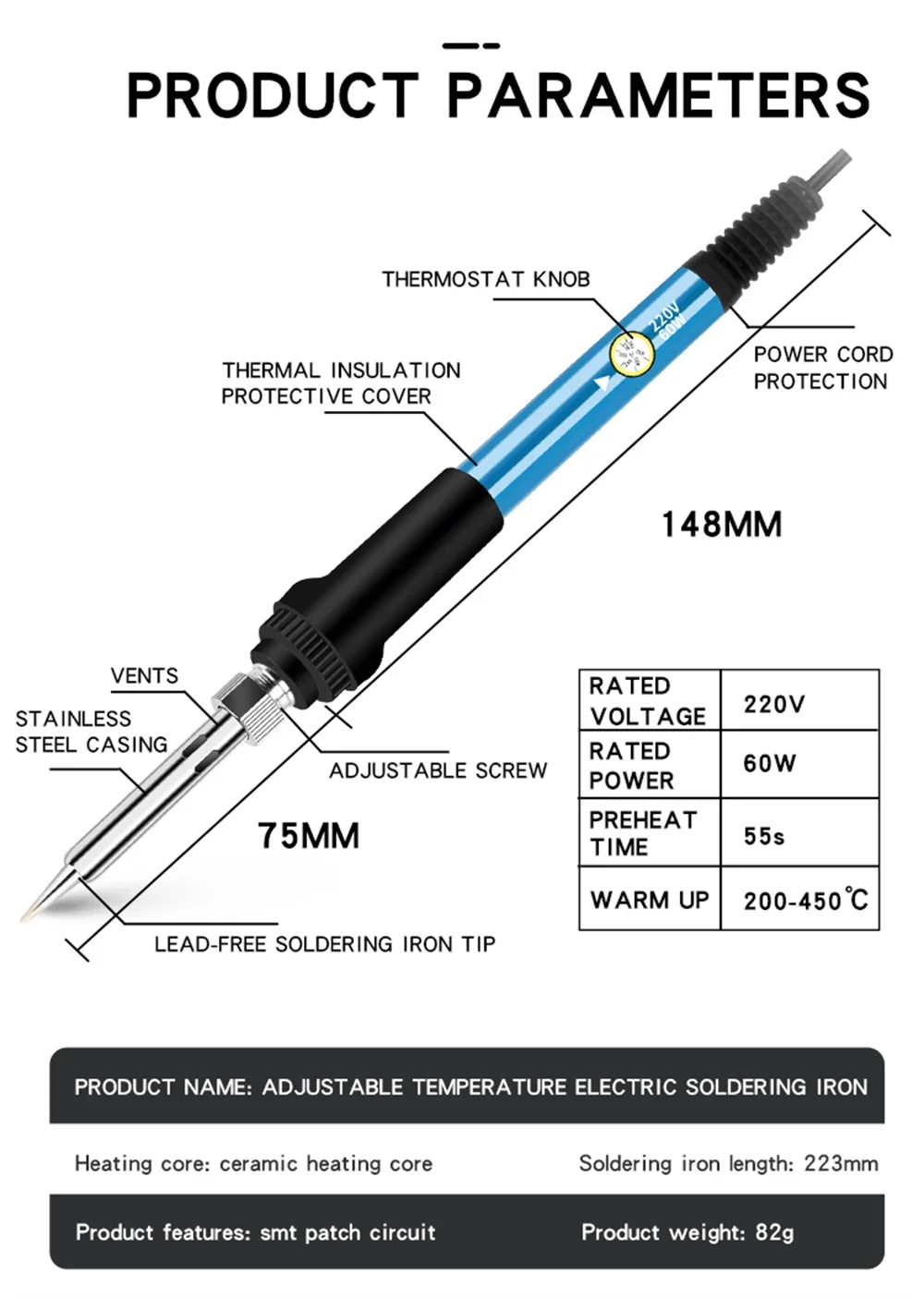 7-piece Set Of Adjustable Temperature Electric Soldering Iron 220V 60W Electric Soldering Iron Set Welding Solder Repair Tool