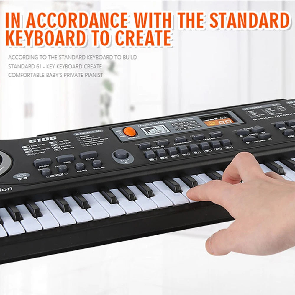 Kids Electronic Piano Keyboard Portable 61 Keys Organ with Microphone Education Toys Musical Instrument Gift for Child Beginner