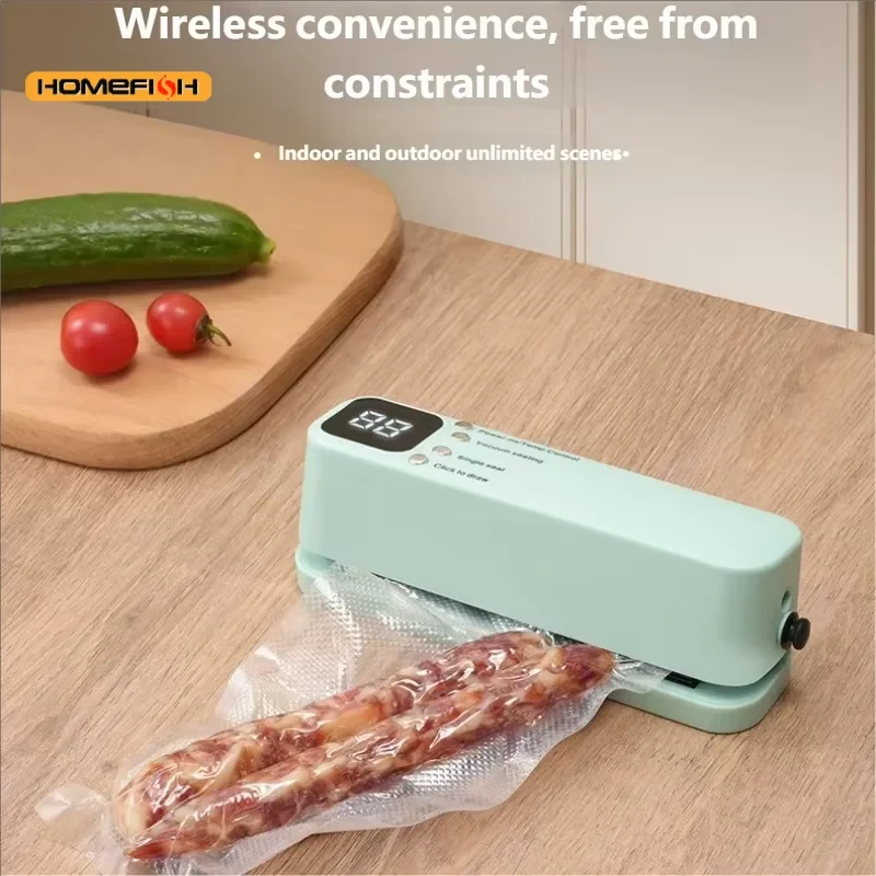 HOMEFISH Mini Wireless Rechargeable Vacuum Sealing Machine Household Food Bag Plastic Sealing Kitchen Packaging Device