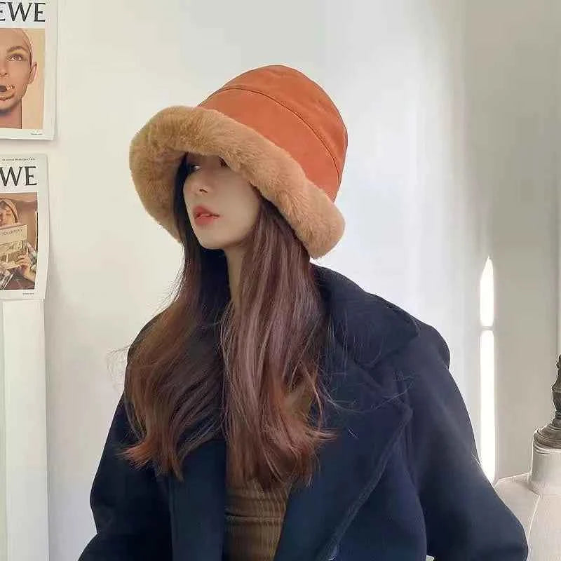 Adding Thick Plush Autumn/winter Hat To Keep Warm for Girl Cold Resistant Ear Protection Hat Curled Fisherman's Winter Hat