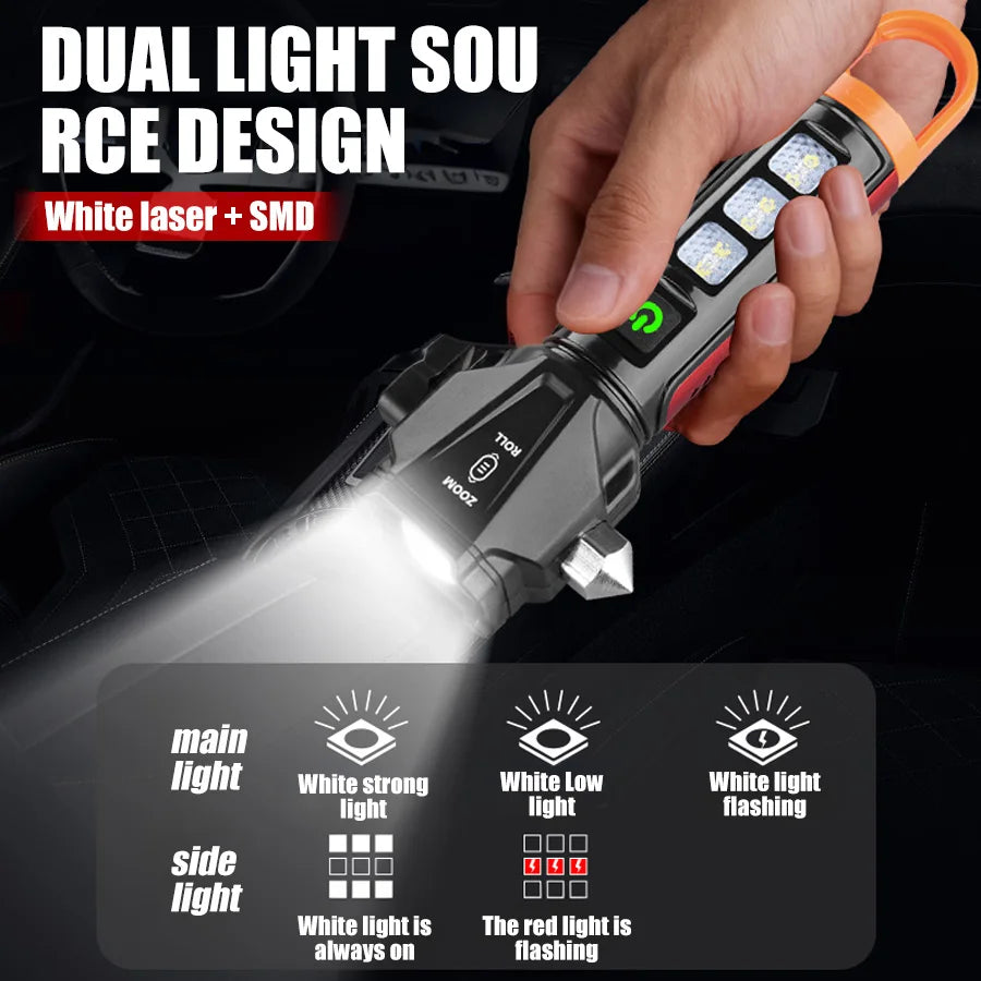 Tactical Led  Flashlight for Emergency Defense,with Safety Hammer, Seatbelt Cutter & Strobe Mode for Emergency Survival & Safety