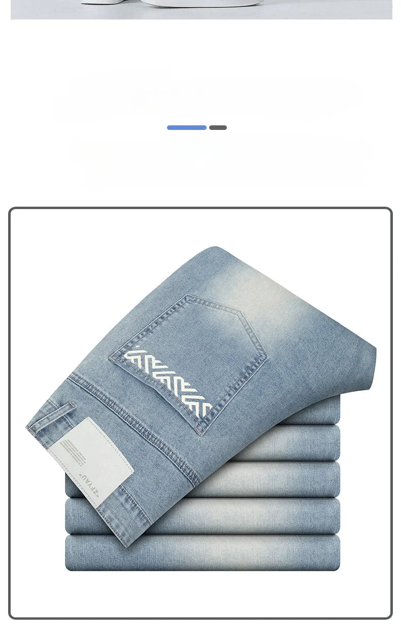 Men's Summer Thin Comfortable Jeans, Fashionable and Breathable Business Straight Pants, Loose Retro Casual Denim Trousers