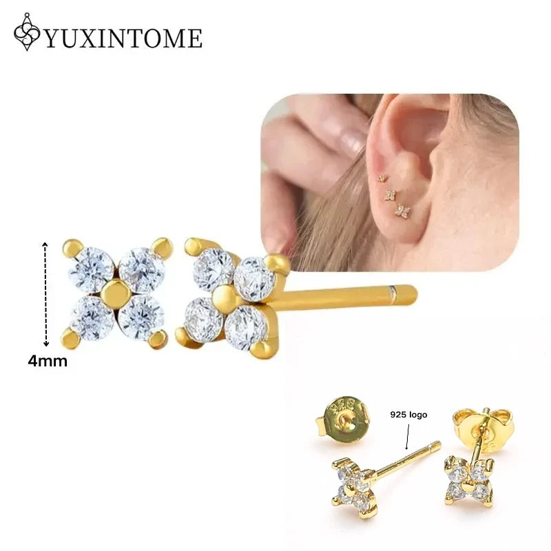 Women's 925 Sterling Silver Ear Needle Crystal Zircon Water Droplets Stud Hoop Gold Huggie Earrings Premium Luxury Party Jewelry