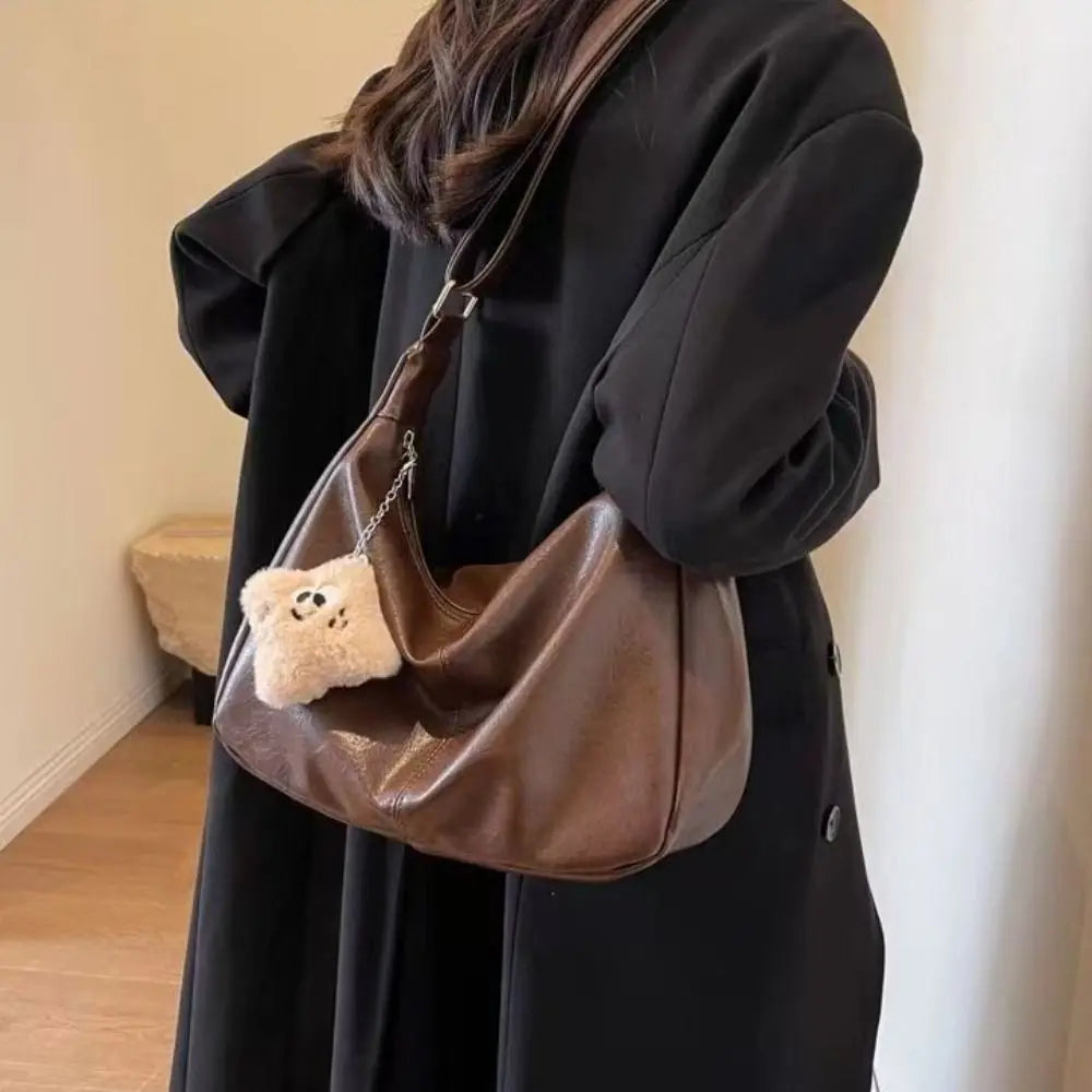 Trendy Slouchy Shoulder Bag for Women PU Leather Large Capacity Underarm Bag Retro Ladies Hobo Tote Bag