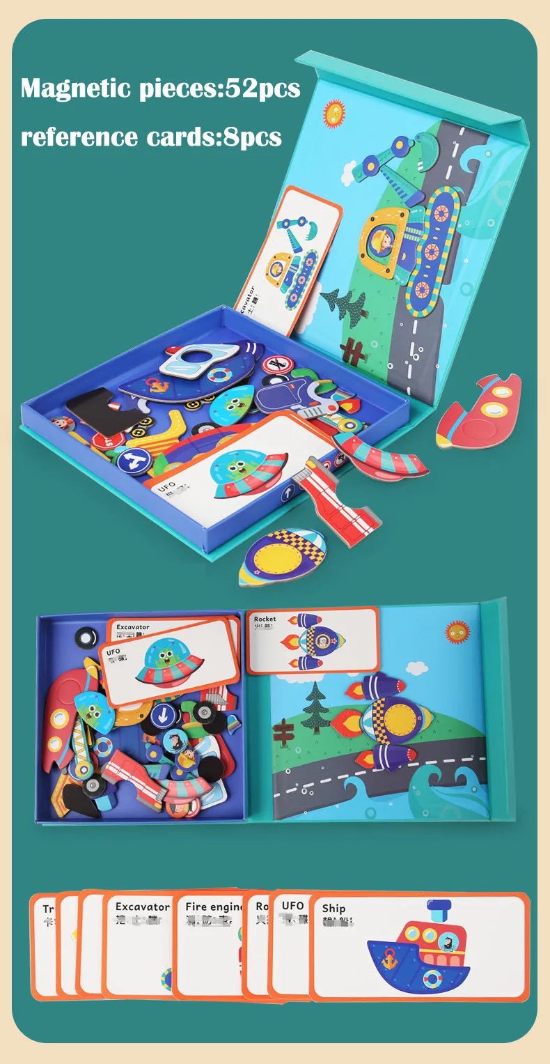 Magnetic Puzzles, Car Airplane Road Travel Activities Games For Children, Change Clothing, Change Face,Traffic Ocean Puzzles