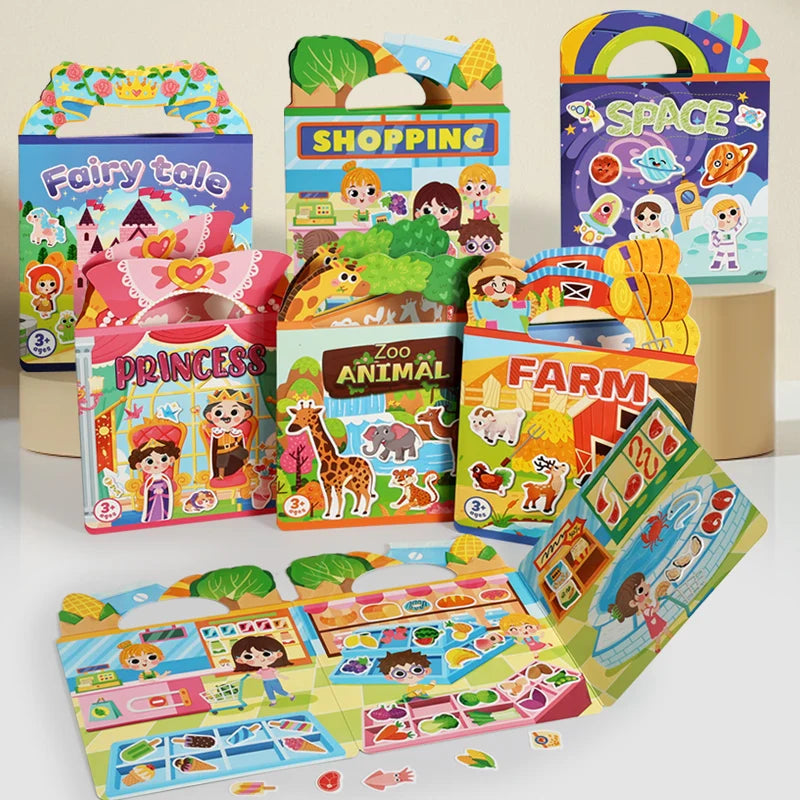 Kids' DIY Creative Jelly Sticker Book Reusable Portable Quiet Busy Paste Sticker Toy for Children