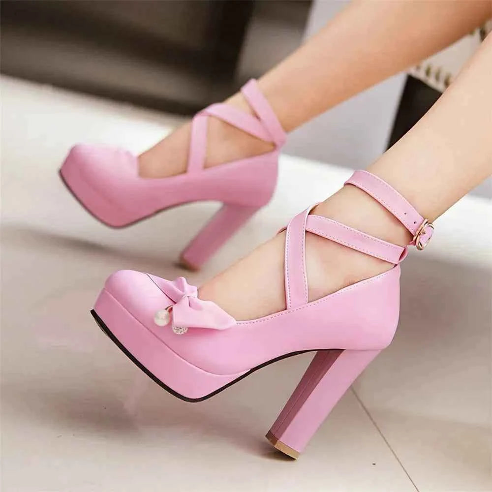 High Heels Women 2025 Trend Chunky Heels Platform Lolita Mary Jane Elegant Party Korean Shoes Dress White The Glossy Fashion