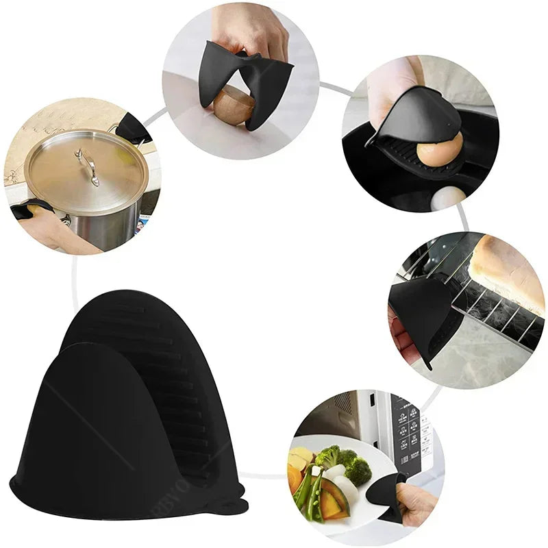 2PCS Oven Mitts Silicone Oven Glove Heat Resistant Pinch Mitts Anti Scalding Non Slip Gloves Clips Pot Holder Baking Oven Mitts