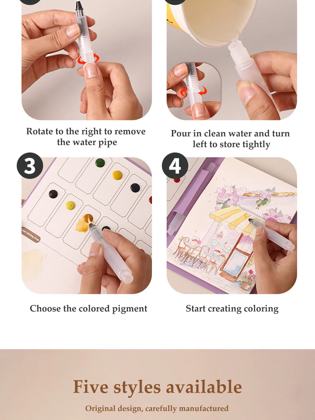 Kids Watercolor Coloring Book Educational Art Activity Reusable Non-Toxic Painting Kit for Toddlers&Creative Learning DIY Crafts