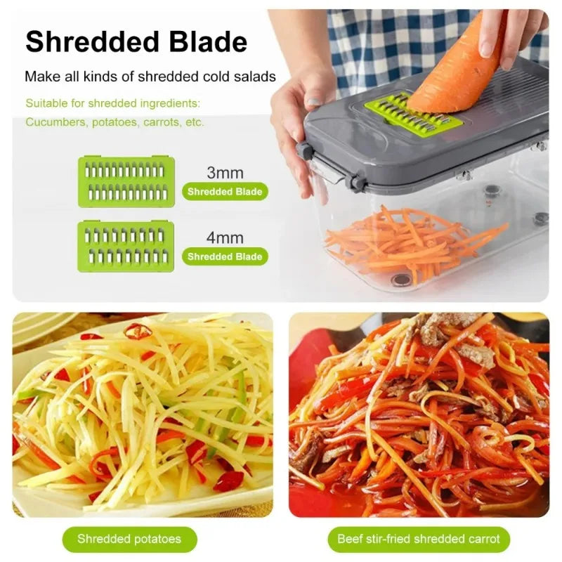 22 In 1 Multifunction Vegetable Chopper Mandoline Slicer Onion Dicer Food Grater With Drain Basket Container Kitchen Accessories