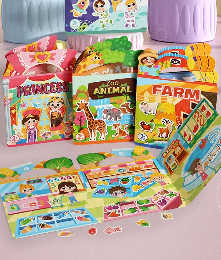Kids' DIY Creative Jelly Sticker Book Reusable Portable Quiet Busy Paste Sticker Toy for Children