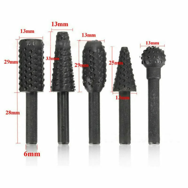 5Pcs Woodworking Tools Electric Rotary Files Wooden Files Carving Knives Tea Trays Root Carving Polishing Heads Hardware Tools