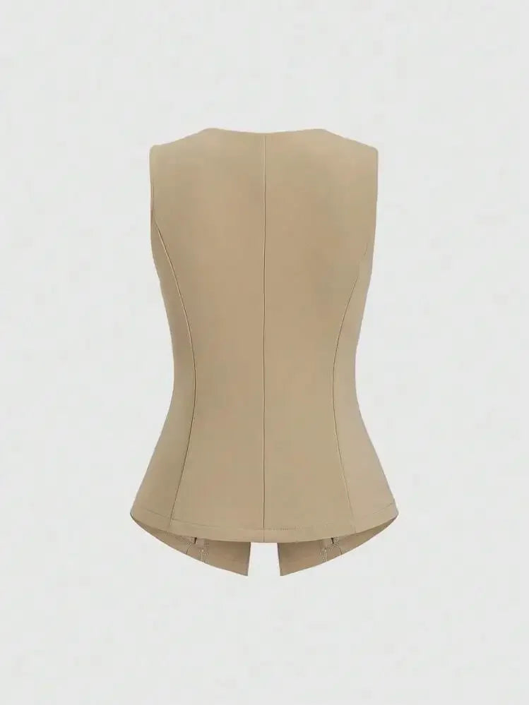 Fashionable Little Fragrance Style Women's Sleeveless round Neck Vest Waist-Cinching Pure Color Cross-Border Women's Jacket