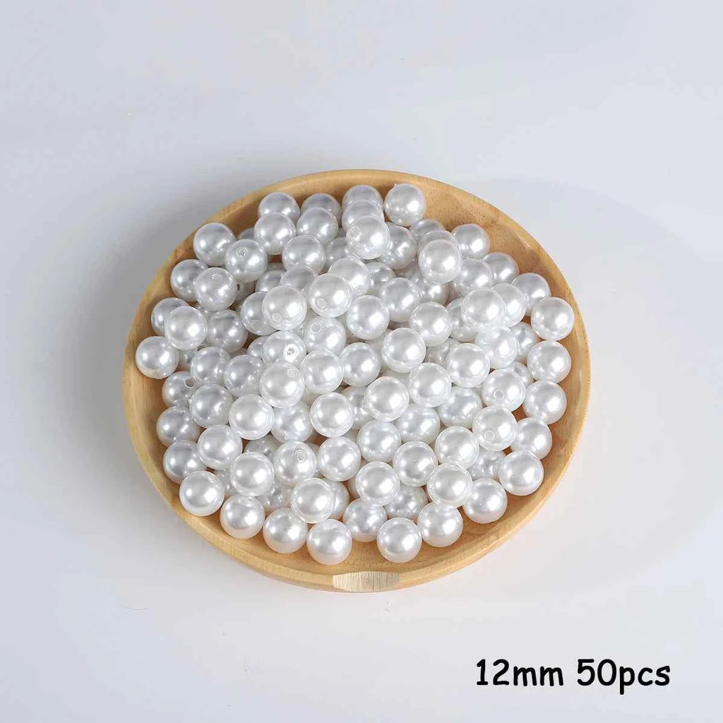 3-20mm 10-1000pcs straight hole ABS imitation pearl beige white bracelet with round beads for DIY craft jewelry making products